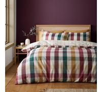 Catherine Lansfield Autumn Check Reversible Duvet Cover Set With Pillowcases Natural Plum