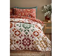 Catherine Lansfield Autumn Patchwork Geo Quilted 220x230cm Bedspread Natural