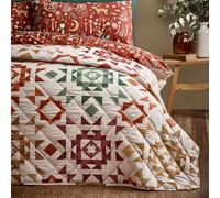 Catherine Lansfield Autumn Patchwork Geo Quilted 220x230cm Bedspread Natural