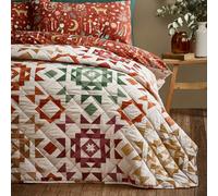 Catherine Lansfield Autumn Patchwork Geo Quilted 220x230cm Bedspread Natural