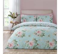 Catherine Lansfield Avebury Floral Reversible Double Duvet Cover Set With Pillowcases Duck Egg Blue