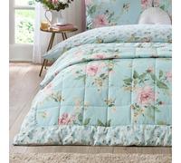 Catherine Lansfield Avebury Floral Reversible Quilted 220x230cm Bedspread Duck Egg Blue