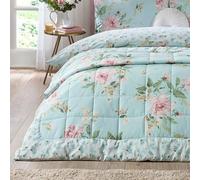 Catherine Lansfield Avebury Floral Reversible Quilted 220x230cm Bedspread Duck Egg Blue