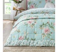Catherine Lansfield Avebury Floral Reversible Quilted 220x230cm Bedspread Duck Egg Blue