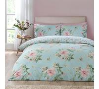 Catherine Lansfield Avebury Floral Reversible Single Duvet Cover Set with Pillowcase Duck Egg Blue