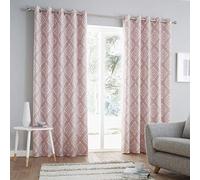 Catherine Lansfield Aztec Eyelet Curtains 66x54 Inch Blush