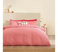 Catherine Lansfield Bamford Gingham Check Reversible King Duvet Cover Set with Pillowcases Red