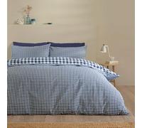 Catherine Lansfield Bamford Gingham Check Reversible Duvet Cover Set Navy Blue - King - Navy Blue