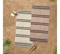 Catherine Lansfield Banded Stripe Cotton 75x150cm Beach Towel Pair Cream/Natural