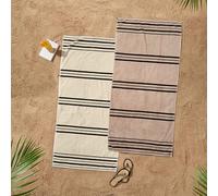 Catherine Lansfield Banded Stripe Cotton 75x150cm Beach Towel Pair Cream/Natural