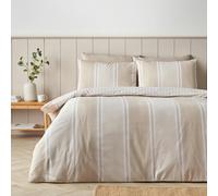 Catherine Lansfield Banded Stripe Reversible Single Duvet Cover Set with Pillowcase Natural