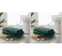 Catherine Lansfield Bathroom Anti Bacterial 500 gsm Soft & Absorbent Cotton Face Cloth Pair Forest Green, One Size (Pack of 2)