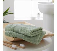 Catherine Lansfield Bathroom Anti-Bacterial Cotton Face Cloth Pair Sage