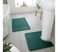 Catherine Lansfield Bathroom Anti-Bacterial Memory Foam Bath Mat and Pedestal Set Forest Green, Mats