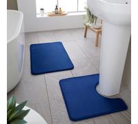 Catherine Lansfield Bathroom Anti-Bacterial Memory Foam Bath Mat And Pedestal Set Navy
