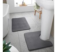 Catherine Lansfield Bathroom Anti-Bacterial Memory Foam Bathmat And Pedestal Mat Set Charcoal