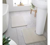 Catherine Lansfield Bathroom Anti-Bacterial Memory Foam Bathmat And Pedestal Mat Set Natural