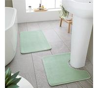 Catherine Lansfield Bathroom Anti-Bacterial Memory Foam Bathmat And Pedestal Mat Set Sage