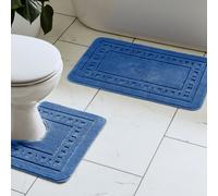 Catherine Lansfield Bathroom Armoni Bath Mat And Pedestal Set Navy