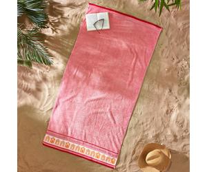 Catherine Lansfield Beach Huts90x180cm Cotton Extra Large Beach Towel Coral