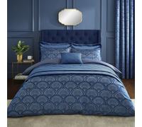 Catherine Lansfield Bedding Art Deco Pearl Embellished Duvet Cover Set With Pillowcases Navy Blue