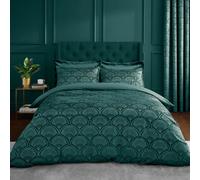Catherine Lansfield Bedding Art Deco Pearl Embellished Duvet Cover Set With Pillowcases Teal Green