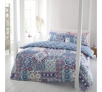 Catherine Lansfield Bedding Boho Patchwork Single Duvet Cover Set with Pillowcase Blue