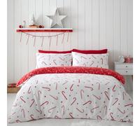 Catherine Lansfield Christmas Candy Cane Duvet Set in White, Size Single, Polyester | Charlies