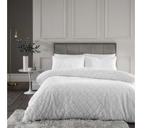 Catherine Lansfield Bedding Cosy Diamond Faux Fur Duvet Cover Set With Pillowcase White