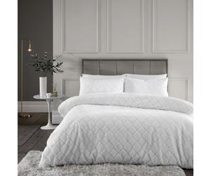 Catherine Lansfield Bedding Cosy Diamond Faux Fur Duvet Cover Set With Pillowcase White