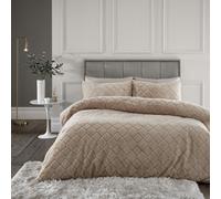 Catherine Lansfield Bedding Cosy Diamond Faux Fur Duvet Cover Set With Pillowcases Natural