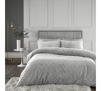 Catherine Lansfield Bedding Cosy Diamond Faux Fur Duvet Cover Set With Pillowcases Silver