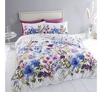 Catherine Lansfield Bedding Countryside Floral Double Duvet Cover Set with Pillowcases Pink/Blue