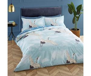 Catherine Lansfield Bedding Cranes King Duvet Cover Set with Pillowcases Duck egg Blue