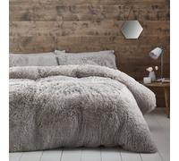 Catherine Lansfield Duvet Cover Set Cuddly Deep Pile Faux Fur with Pillowcase Single Silver