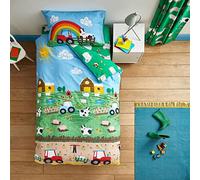 Catherine Lansfield Bedding Farmyard Animals Single Duvet Cover Set with Pillowcases Blue, Single Duvet Set