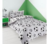 Catherine Lansfield Duvet Cover and Pillowcase Set Football Fleece Reversible Grey Single
