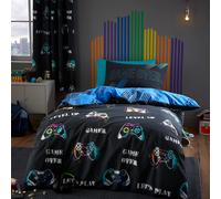 Catherine Lansfield Bedding Game Over Single Duvet Cover Set with Pillowcases Black