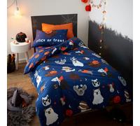 Catherine Lansfield Bedding Halloween Dogs Glow In The Dark Duvet Cover Set With Pillowcases Blue