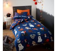 Catherine Lansfield Bedding Halloween Dogs Glow in the Dark Single Duvet Cover Set with Pillowcases Blue