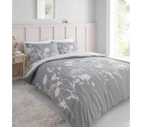 Catherine Lansfield Meadowsweet Floral Reversible Single Duvet Cover Set with Pillowcase Grey Pink