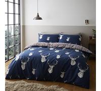 Catherine Lansfield Bedding Munro Stag Check Navy Duvet Cover 160x220+50x110