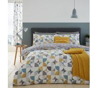 Catherine Lansfield Bedding Retro Circles Duvet Cover Set With Pillowcases Green Ochre