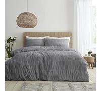 Catherine Lansfield Bedding Seersucker Double Duvet Cover Set with Pillowcases Grey