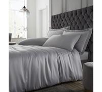 Catherine Lansfield Bedding Silky Soft Satin Duvet Cover Set With Pillowcases Silver Grey