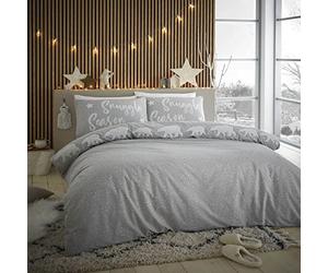 Catherine Lansfield Bedding Snuggle Polar Bears Double Duvet Cover Set with Pillowcases Stone Grey, Duvet Set, Double Duvet Set