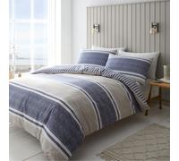 Catherine Lansfield Bedding Textured Banded Stripe Double Duvet Cover Set with Pillowcases Blue