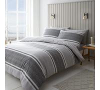 Catherine Lansfield Bedding Textured Banded Stripe Double Duvet Cover Set with Pillowcases Charcoal Grey
