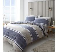 Catherine Lansfield Textured Banded Stripe Reversible Blue Duvet Cover & Pillowcase Set Blue