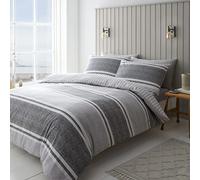 Catherine Lansfield Bedding Textured Banded Stripe Single Duvet Cover Set with Pillowcase Charcoal Grey